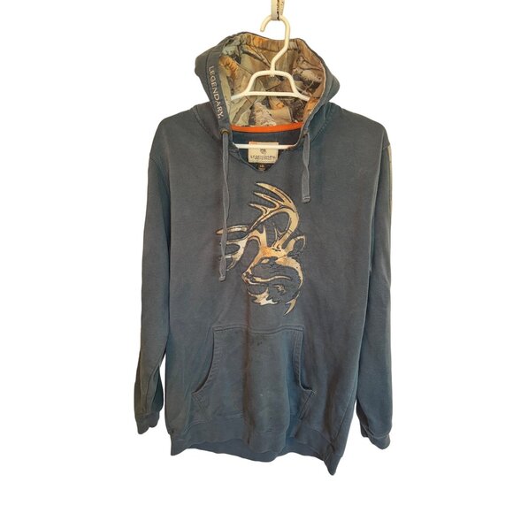 Legendary Whitetails Mens Hoodie Large Camouflage Lining Kangaroo Pocket Blue - Picture 7 of 15